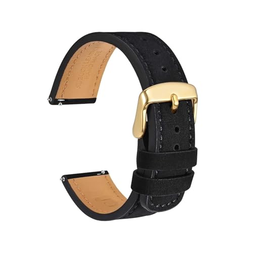 TLCBAZCF Uhrenarmbänder aus Nubukleder mit Narbenstruktur, 18 mm, 20 mm, 22 mm, schwarz, blau, braun, mit Schnellverschlussstift und goldener Schnalle(Black,18mm) von TLCBAZCF