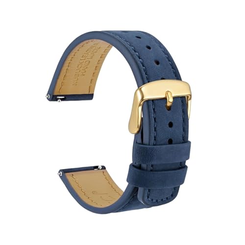 TLCBAZCF Uhrenarmbänder aus Nubukleder mit Narbenstruktur, 18 mm, 20 mm, 22 mm, schwarz, blau, braun, mit Schnellverschlussstift und goldener Schnalle(Blue,18mm) von TLCBAZCF
