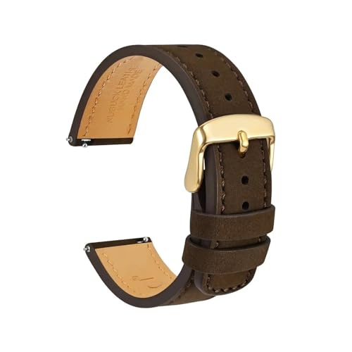 TLCBAZCF Uhrenarmbänder aus Nubukleder mit Narbenstruktur, 18 mm, 20 mm, 22 mm, schwarz, blau, braun, mit Schnellverschlussstift und goldener Schnalle(Dark Brown,20mm) von TLCBAZCF