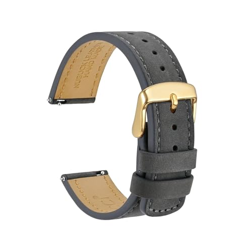 TLCBAZCF Uhrenarmbänder aus Nubukleder mit Narbenstruktur, 18 mm, 20 mm, 22 mm, schwarz, blau, braun, mit Schnellverschlussstift und goldener Schnalle(Grey,20mm) von TLCBAZCF