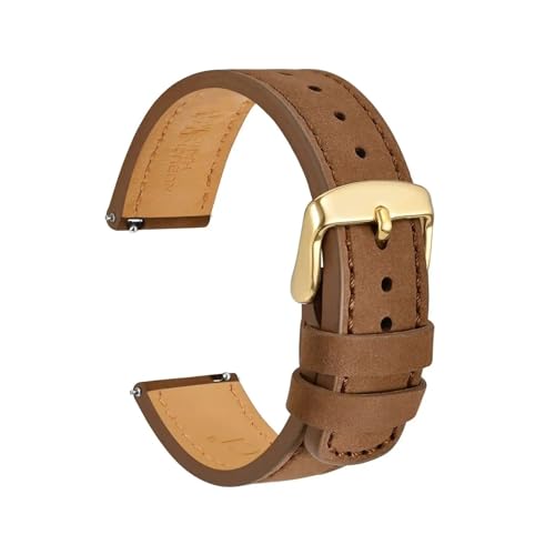 TLCBAZCF Uhrenarmbänder aus Nubukleder mit Narbenstruktur, 18 mm, 20 mm, 22 mm, schwarz, blau, braun, mit Schnellverschlussstift und goldener Schnalle(Light Brown,22mm) von TLCBAZCF