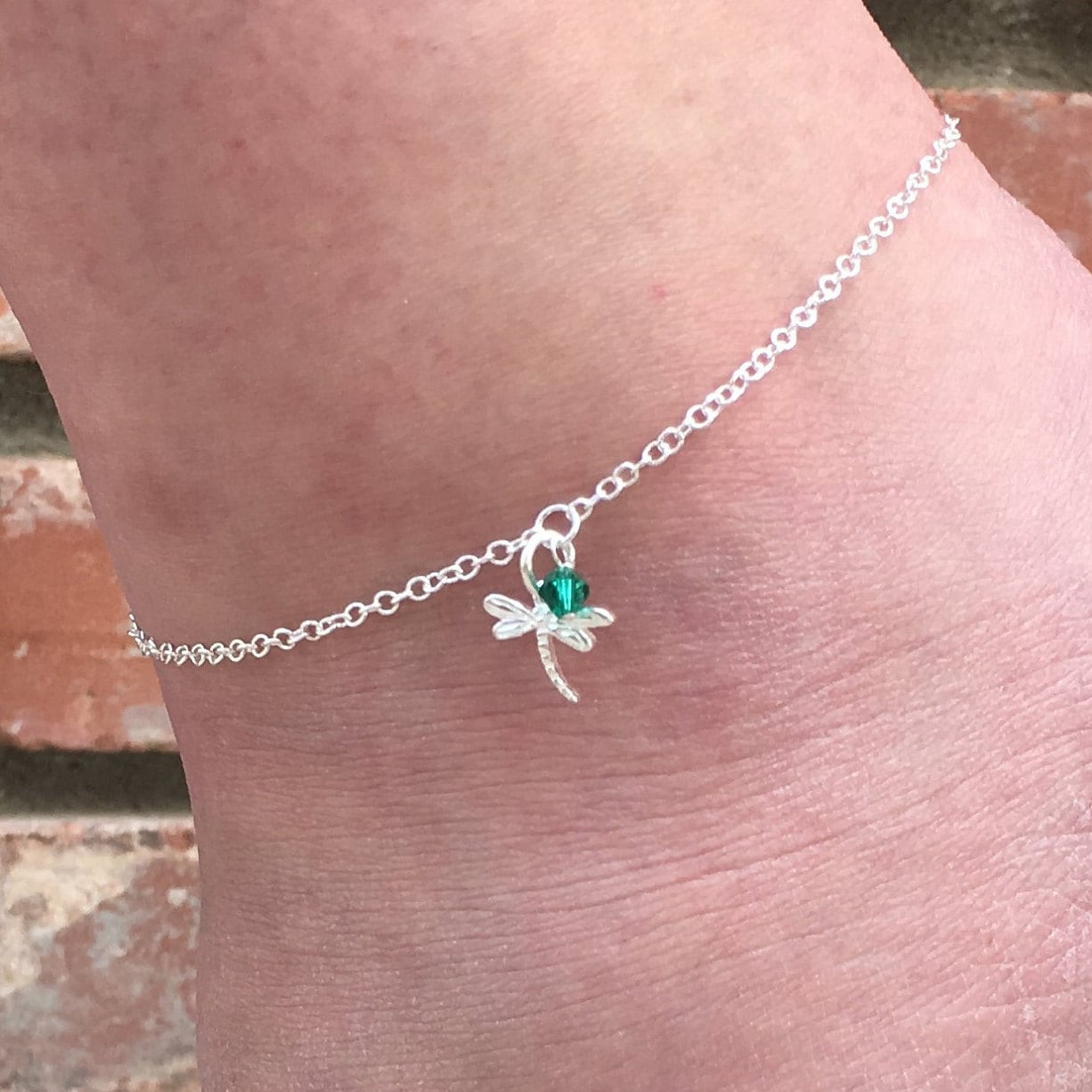 Anklet/sterling Silber Fußkettchen/sterling Libelle Fußkettchen/Silber Kette Fußkettchen/Einzigartige Dangle Extender/Swarovski Kristalle von TLCbyTeri