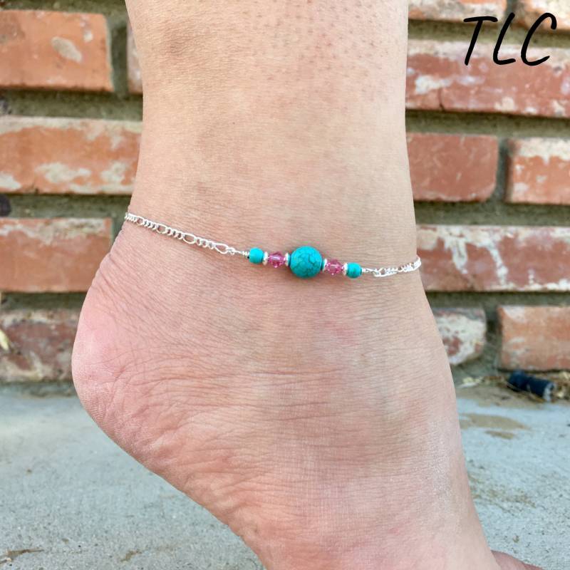 Fußkettchen/sterling Silber Fußkettchen/Passende Bauchkette/Türkis Perlen/Swarovski Kristalle/sterling Perlen/Dangle Extender von TLCbyTeri