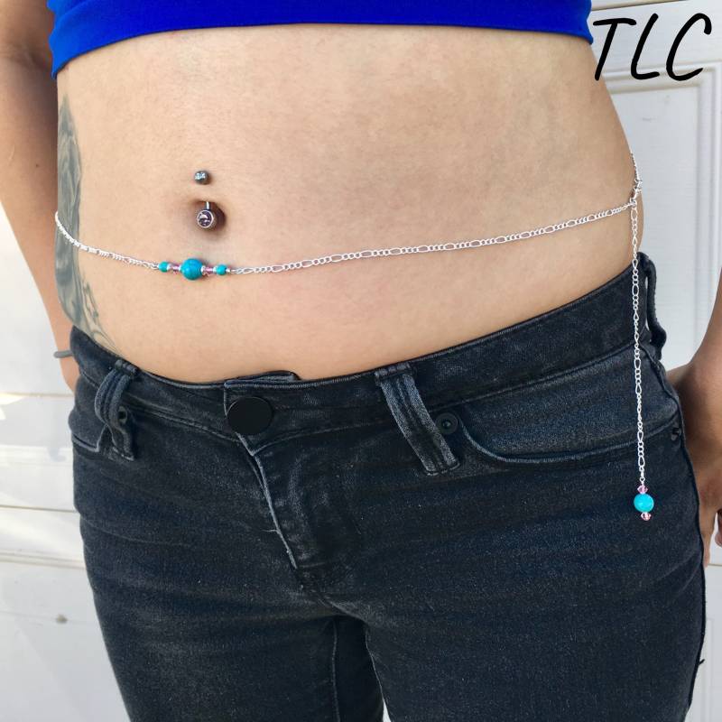 sterling Silber Bauchkette/Passende Fußkette/Türkiser Körperschmuck/Swarovski Kristalle/Körperschmuck/sterling Perlen/Silber Bauchkette von TLCbyTeri
