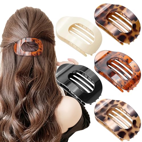 5er Entenschnabel Haarspange Flach, Benglatt Haarspange Flache Haarklammern, Kleine Krabbenclips mit Leopardenmuster, Flache Haarspangen für Damen, Rutschfest & Bequem, für Dickes & Dünnes Haar von TLDNZXY