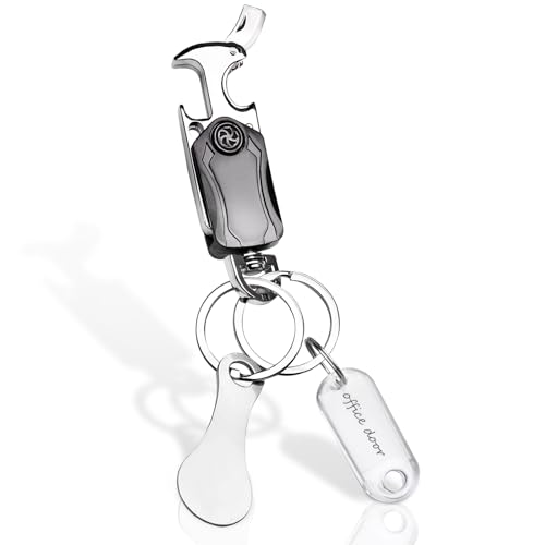 TLDNZXY Schlüsselanhänger Karabiner, 7-in-1 Flaschenöffner Schlüsselanhänger, 3-er Set Schlüsselanhänger Auto, Schlüsselanhänger Mann mit Einkaufschip & Beschriftbar Etikett, Geschenke für Männer von TLDNZXY