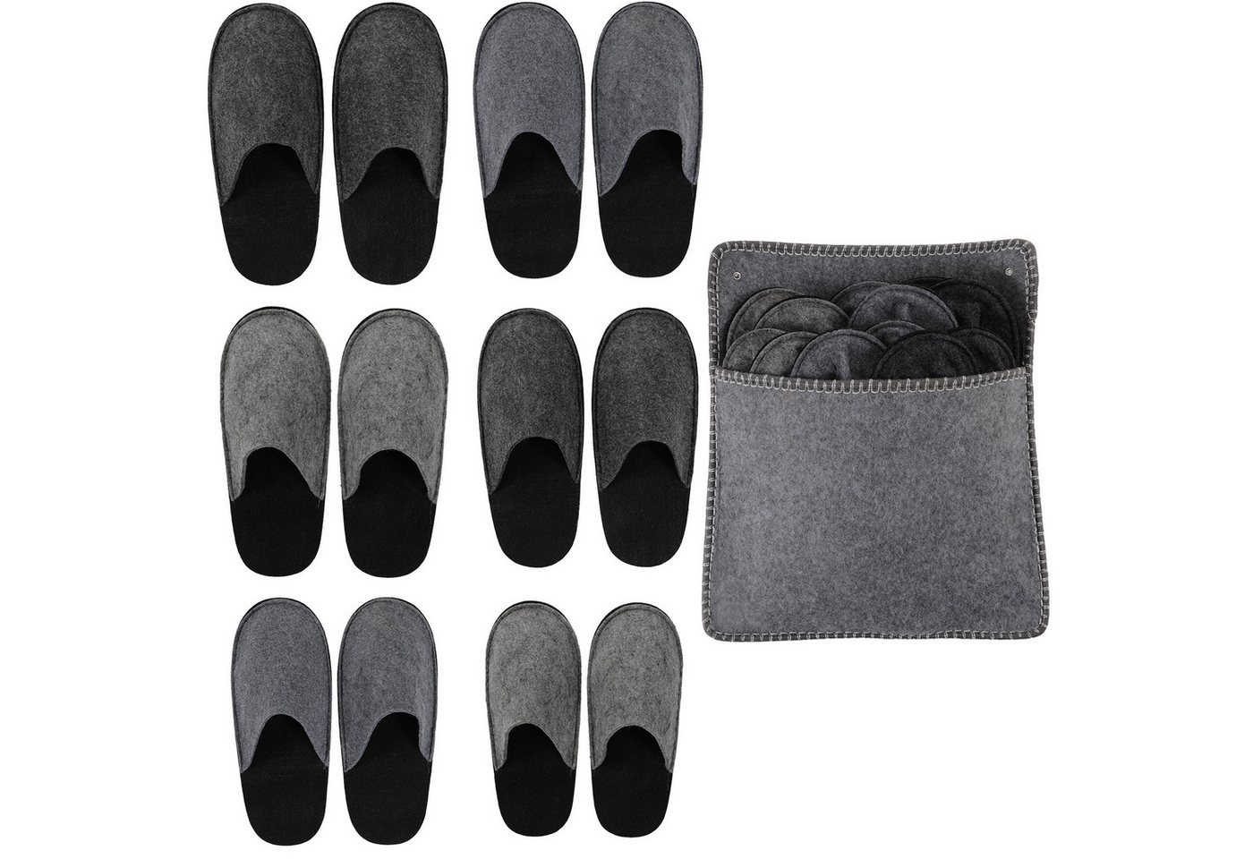 TLGREEN Filzpantoffeln Set 6 Stück mit Aufbewahrungstasche Plüsch Hausschuhe (Gästepantoffeln aus Filz, Rutschfeste Sohle, Hausschuhe für Damen & Herren, Größe 32-46) Ideal für Hotel, Wellness, Zuhause von TLGREEN