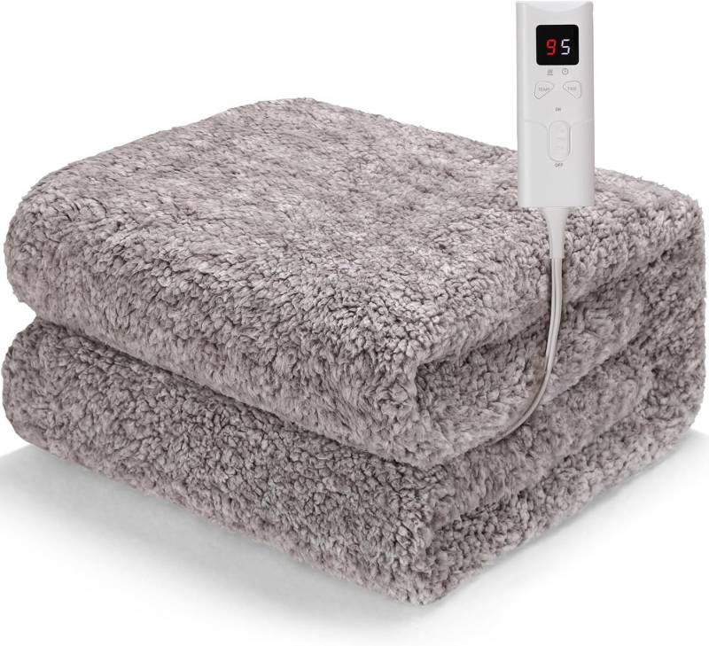 TLGREEN Heizdecke mit Abschaltautomatik,130x180 cm Flauschige Wärmedecke, 9 Temperaturstufen, 1~5 Stunden Timer, Waschbar, Überhitzungsschutz, Kuscheldecke für Sofa Büro von TLGREEN