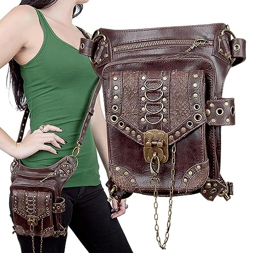 Mittelalterliche Gürteltasche - Taille Beintasche Gürteltasche PU-Leder,wasserdichte Steampunk-Tasche, modische Gothic-Gürteltasche für Reisen, Wandern, Mädchen, Frauen, Männer Tlm toys von TLM Toys