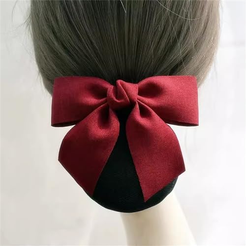 Haarnetz mit Schleife und Haarspange Damen Haarnetz Flight Work Mesh Bow Haarschmuck für Banken Hotels Restaurant Mitarbeiter(rot) von TLMDXTEU