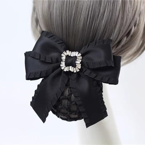 Haarnetz mit Schleife und Haarspange Frauen Haarnetz Haarspange Schleife Kopfschmuck für Banken Hotels Restaurant Mitarbeiter(Black,Style 1) von TLMDXTEU