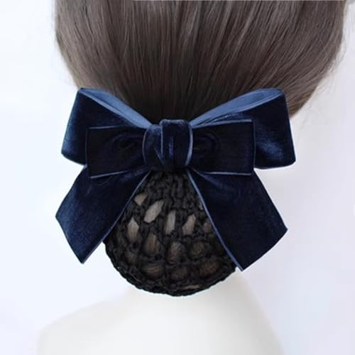 Haarnetz mit Schleife und Haarspange Haarnetz for Krankenschwestern mit Samtkopf und Blumenmotiv for Damen für Banken Hotels Restaurant Mitarbeiter(Blau) von TLMDXTEU