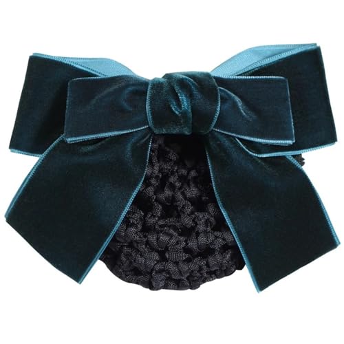 Haarnetz mit Schleife und Haarspange Haarnetz for Krankenschwestern mit Samtkopf und Blumenmotiv for Damen für Banken Hotels Restaurant Mitarbeiter(Grün) von TLMDXTEU