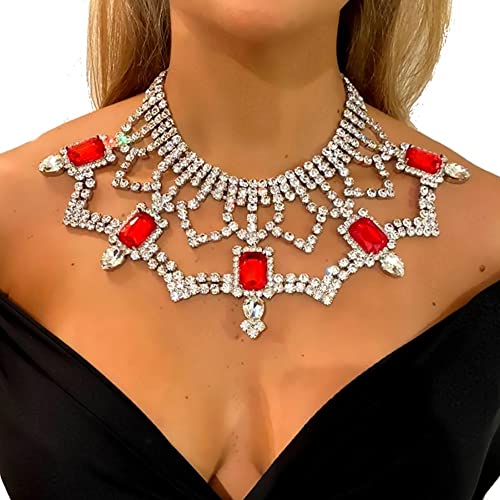 TLMDXTEU Brautschmuck-Set Strass Lätzchen Halskette Statement Braut Curved Kristall Choker für Frauen, One Size von TLMDXTEU