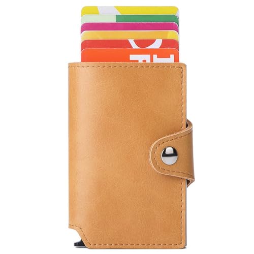 TLMDXTEU Kreditkartenetui für Damen und Herren Automatisches Pop-up-Kartenetui aus Leder mit Mehreren Kartenhaltern mit Münzfach(Gelb) von TLMDXTEU