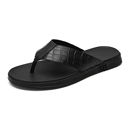 TLMDXTEU Sandalen Männer schwarze Flachstränkel Pantoffeln atmungsaktive Strandsandalen Sommer im Freien Für Reisen und Spaziergänge(Black1,43 EU) von TLMDXTEU