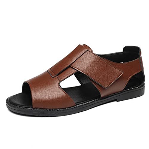 TLMDXTEU Sandalen Sommersandalen Leder Freizeitschuhe Herren atmungsaktive Strandschuhe Für Reisen und Spaziergänge(Braun,8) von TLMDXTEU