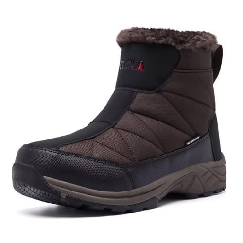 TLOLA Winterschuhe Herren Wasserdicht Warm Gefüttert Schneestiefel Rutschfest Winterstiefel Herren Wanderschuhe Trekkingschuhe Arbeiten Ski Angeln Outdoor Schuhe (Braun EU 46) von TLOLA
