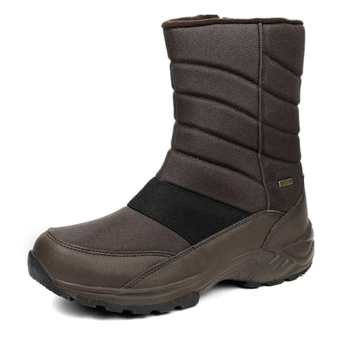 TLOLA Winterstiefel Herren Wasserdicht Warm Gefüttert Schneestiefel Leicht Wanderschuhe Trekkingschuhe Rutschfest Arbeiten Ski Outdoor Boots (Braun EU 45) von TLOLA