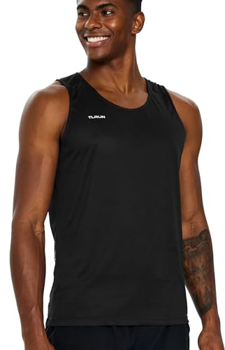 TLRUN Herren Lauf-Tanktop Ultra leichtes Marathon Singlet Shirts Dry Fit Workout ärmelloses T-Shirt - Schwarz - Groß von TLRUN
