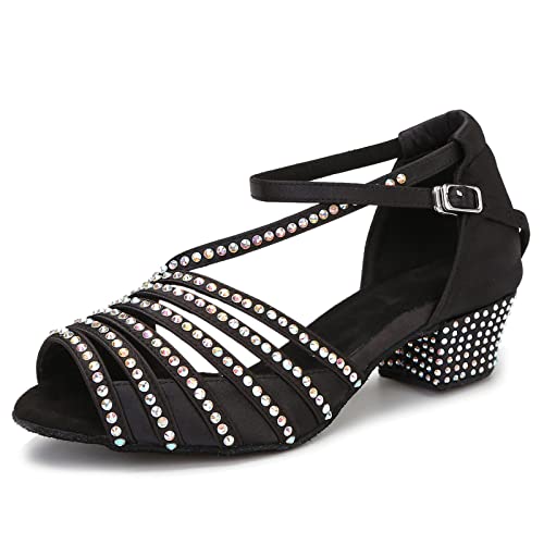 Ballsaal-Tanzschuhe für Damen, Salsa, Latein-Übung, Tanzschuhe, Strass, Hochzeit, niedriger Absatz, bequeme und funkelnde Tanzabsätze, Schwarz, 3,8 cm Absatz, 41 EU Ballsaal-Tanzschuhe für Damen, Salsa, Latein-Übung, Tanzschuhe, Strass, Hochzeit, niedriger Absatz, bequeme und funkelnde Tanzabsätze, Schwarz, 3,8 cm Absatz, 41 EU von TLunlove