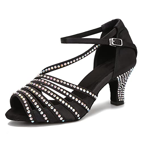 Ballsaal-Tanzschuhe für Damen, Salsa, Latein-Übung, Tanzschuhe, Strass, Hochzeit, niedriger Absatz, bequeme und funkelnde Tanzabsätze, Schwarz, Absatz: 6,3 cm, 38 EU Ballsaal-Tanzschuhe für Damen, Salsa, Latein-Übung, Tanzschuhe, Strass, Hochzeit, niedriger Absatz, bequeme und funkelnde Tanzabsätze, Schwarz, Absatz: 6,3 cm, 38 EU von TLunlove
