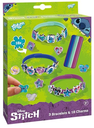 TM ESSENTIALS Stitch Armband-Set mit 18 Charms für Kinder | Charm-Armbänder in Gelb, Blau und Rot zum kreativen Selbstgestalten – Einzigartiger Schmuckspaß mit süßen Stitch-Motiven von TM ESSENTIALS
