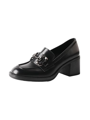 Damen Leder Chunky Platform Loafers für Frauen Klassische Mittelheels Bequemes Rutschen auf Arbeit Oxford Schuhe modisch und bequem（Schwarz，41） von TMA EYES