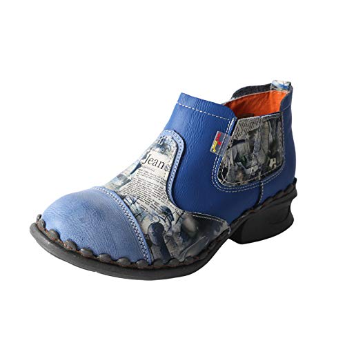 Damen Leder Stiefeletten Freizeitschuhe Schlupfschuhe mit Reißverschluss für Outdoor, blau, 37.5 EU von TMA EYES