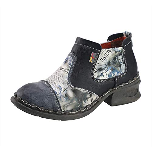 Damen Leder Stiefeletten Freizeitschuhe Schlupfschuhe mit Reißverschluss für Outdoor, schwarz, 37.5 EU von TMA EYES