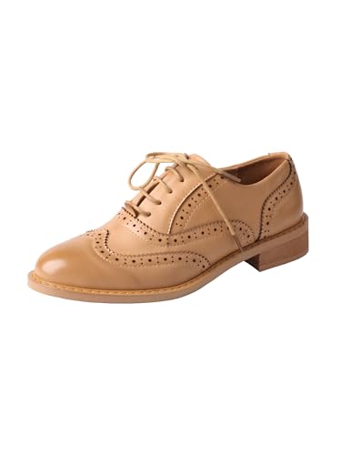 TMA EYES Damen Classic Oxfords Schnürung Business Formal Wingtip Brogue Kleid Schuhe（Aprikosenfarbe，39） von TMA EYES