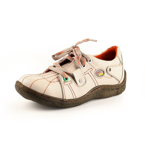 TMA EYES Damen Handgenähter Faden Echtes Leder Flache Breite Zehen Sport Freizeitschuhe, Weiss/opulenter Garten, 38.5 EU von TMA EYES