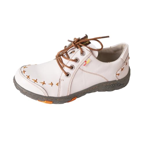 TMA EYES Damen Leder Schnürschuhe Leder Schuhe Flats Bequem mit handgenähtem Design, Weiss/opulenter Garten, 40 EU von TMA EYES
