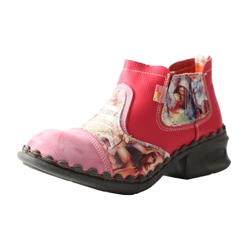 TMA EYES Damen Leder Stiefeletten Casual und Mode Schuhe mit seitlichem Reißverschluss, Rot/Ausflug, einfarbig (Getaway Solids), 38.5 EU von TMA EYES