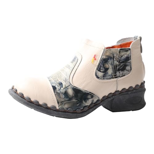 TMA EYES Damen Leder Stiefeletten Casual und Mode Schuhe mit seitlichem Reißverschluss, Weiss/opulenter Garten, 38.5 EU von TMA EYES