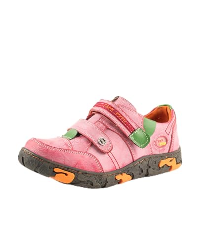 TMA EYES Damen Leder Weiche Sohle rutschfeste Schnürschuhe mit Klettverschluss Design, Rot/Ausflug, einfarbig (Getaway Solids), 38 EU von TMA EYES