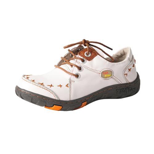 TMA EYES Damen Leder rutschfeste Schnürschuhe Leder Mode Schuhe Flats Bequem mit handgenähtem Design, Weiss/opulenter Garten, 37 EU von TMA EYES