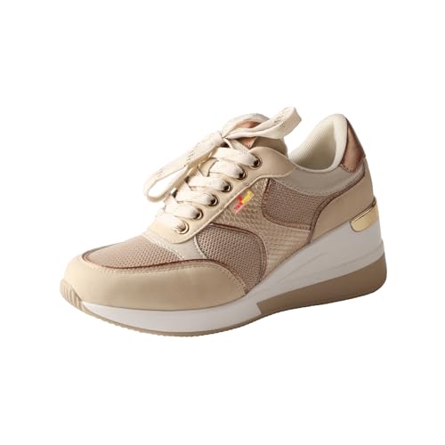 TMA EYES Damen Plattform Sneakers Schnürung Runde Zehe Tennisschuhe Casual Bequeme Wanderschuhe(Beige,39) von TMA EYES