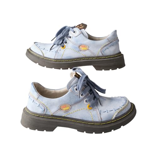 TMA EYES Damen Retro Hand genäht Design Bequeme Spitze Leder Sneaker（Blau，42） von TMA EYES