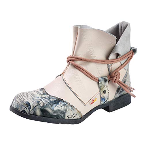 TMA EYES Damen Schlupfstiefeletten aus Leder mit Schnürung, Weiß (Weiß), 38.5 EU von TMA EYES