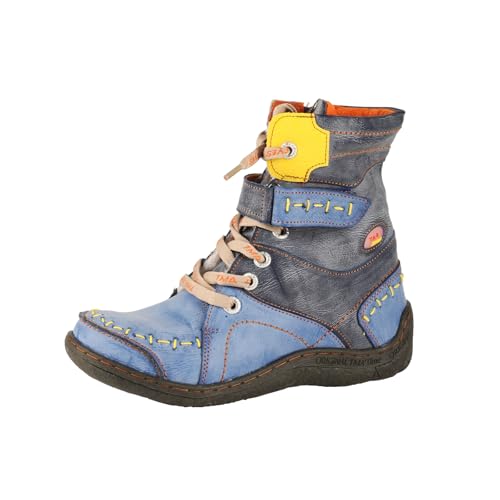 TMA EYES Damen Schnürstiefel aus Leder Casual Stiefeletten Mode rutschfest und Patchwork mit handgenähtem Obermaterial Stiefel（Blau,38 von TMA EYES