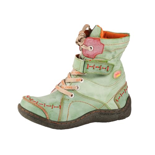 TMA EYES Damen Schnürstiefel aus Leder Casual Stiefeletten Mode rutschfest und Patchwork mit handgenähtem Obermaterial Stiefel(Grün，42 von TMA EYES