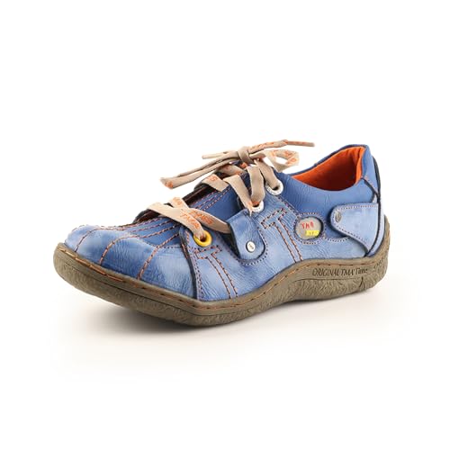 TMA EYES Damen Sneaker Echtes Leder Flache Schuhe für Outdoor Sport Freizeitschuhe, Blau, 37.5 EU von TMA EYES