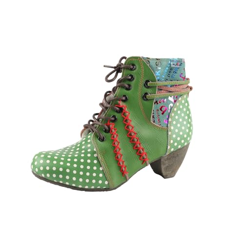 TMA EYES Damen Stiefeletten aus Leder mit niedrigem Absatz und Punktemuster und Kunstfellfutter, Grün , 38.5 EU von TMA EYES