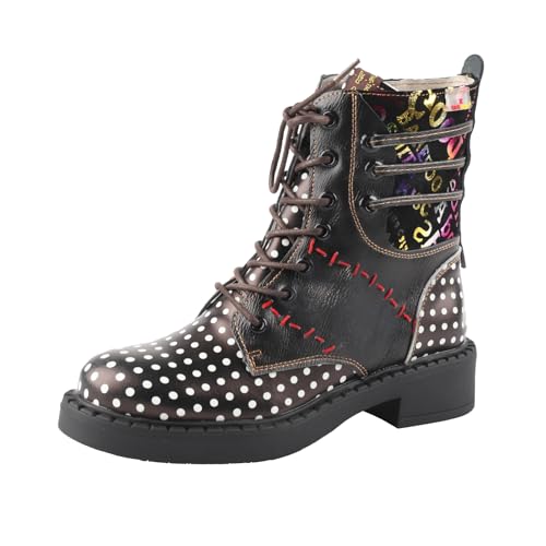 TMA EYES Damen modische Polka Dot Retro Schnürstiefel mit seitlichem Reißverschluss(Schwarz,39) von TMA EYES