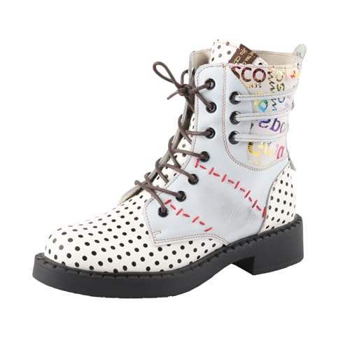 TMA EYES Damen modische Polka Dot Retro Schnürstiefel mit seitlichem Reißverschluss(Weiß,39) von TMA EYES