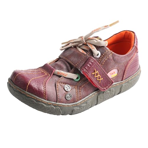 TMA EYES Damen rutschfeste Schnürschuhe Frauen Mode Bequeme Wanderschuhe, Rot/Ausflug, einfarbig (Getaway Solids), 40 EU von TMA EYES