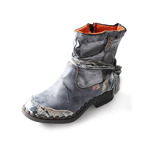 TMA EYES Distressed Tie-Accent Kunstfellfutter Seitlicher Reißverschluss Damen Schneestiefel, schwarz, 42 EU von TMA EYES