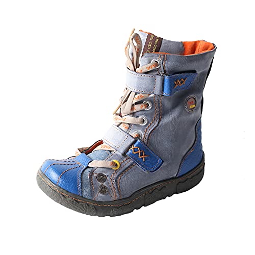 TMA EYES Double-Strape Washed PU Leder Damen Stiefel mit Kunstfellfutter, blau, 40.5 EU von TMA EYES