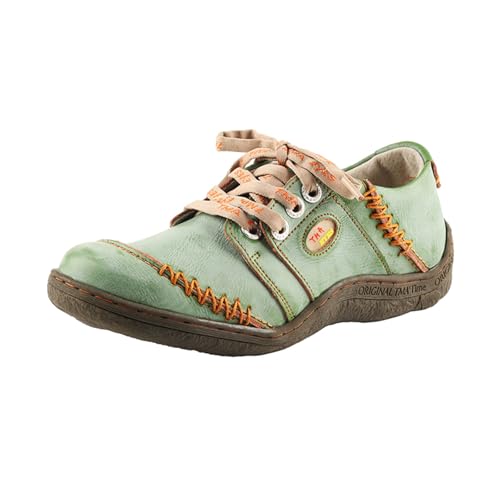 TMA EYES Frauen Leder Handstitched Walking Flats Schuhe Casual Sneakers für Reise Arbeit(Grün,40) von TMA EYES
